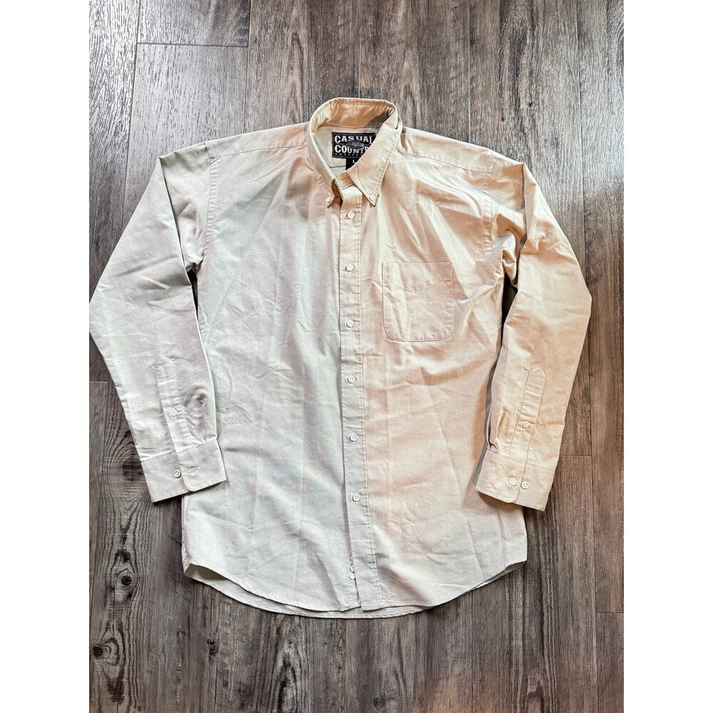 Tan long-sleeve button-down shirt from Casual Country Outfitters -size Large